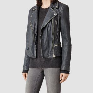AllSaints Grey Leather Moto Jacket